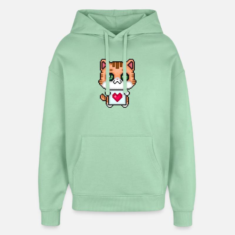 Chaton aimant les pixels - Sweat à capuche unisexe Stanley/Stella Oversized - jade brumeux