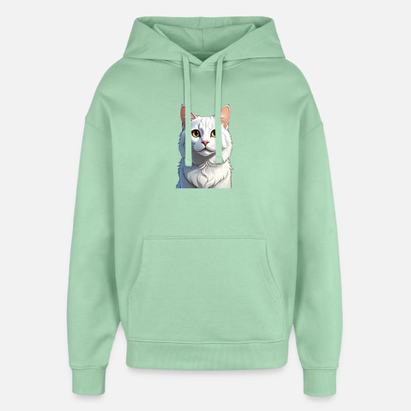 Chat blanc - Sweat à capuche unisexe Stanley/Stella Oversized - jade brumeux