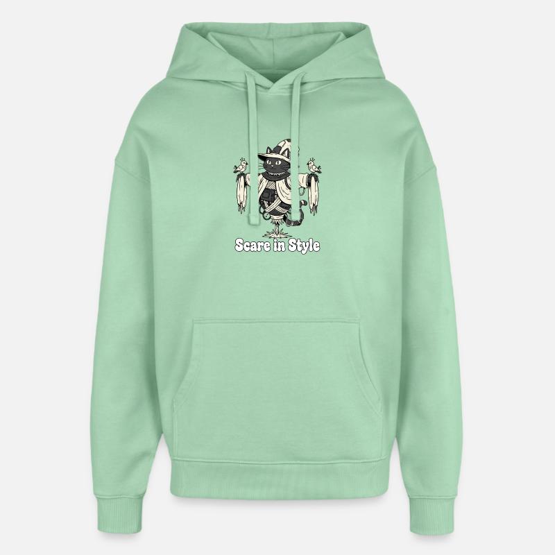 Effrayance dans le style : Chat d’Halloween - Sweat à capuche unisexe Stanley/Stella Oversized - jade brumeux