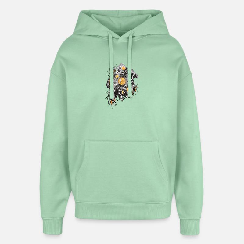 Noir Blossoms Accents d’orange - Sweat à capuche unisexe Stanley/Stella Oversized - jade brumeux