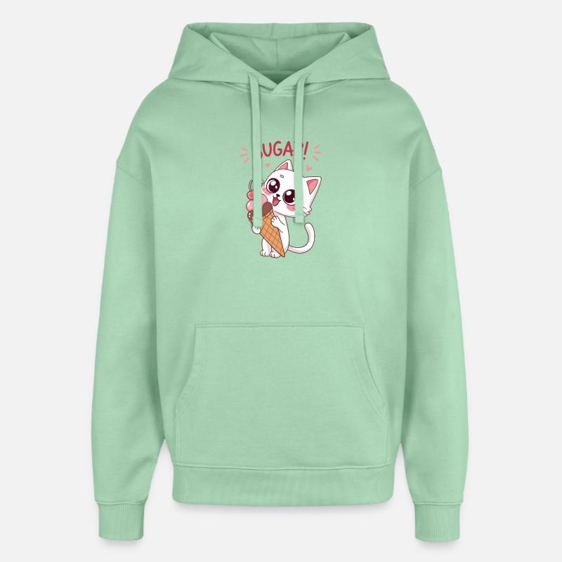 Chat gourmand et crème glacée - Sweat à capuche unisexe Stanley/Stella Oversized - jade brumeux