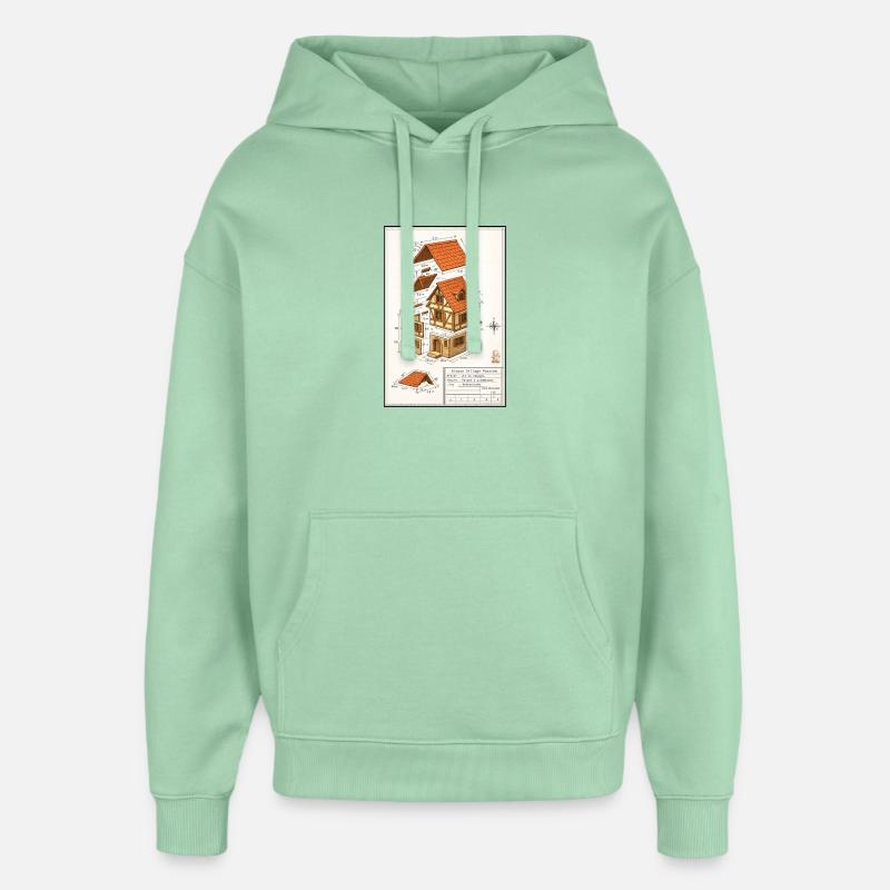 Maison colombages Alsacienne plan architecte  - Sweat à capuche unisexe Stanley/Stella Oversized - jade brumeux