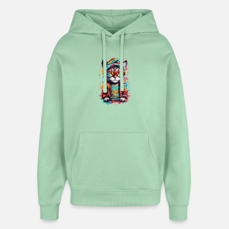 Chat cool - Sweat à capuche unisexe Stanley/Stella Oversized - jade brumeux