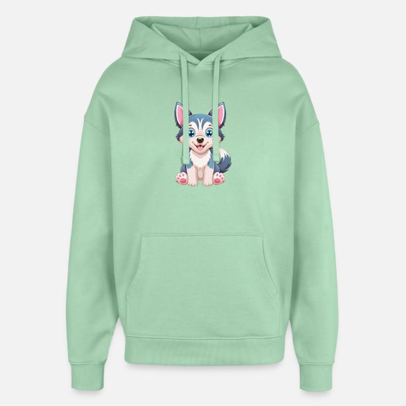 Dessin animé de chiot husky mignon - Sweat à capuche unisexe Stanley/Stella Oversized - jade brumeux