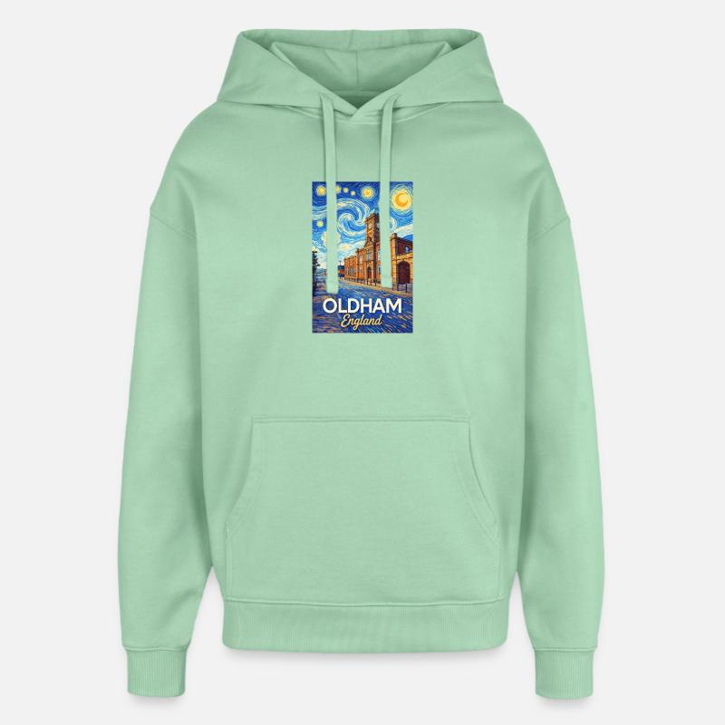 Paysage urbain étoilé d’Oldham, Angleterre - Sweat à capuche unisexe Stanley/Stella Oversized - jade brumeux