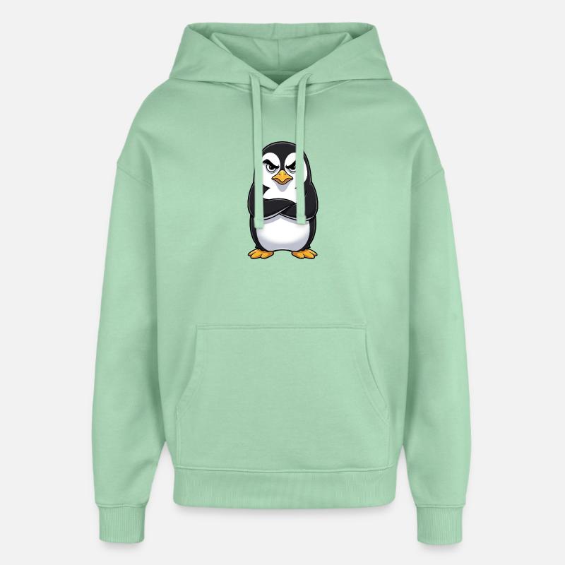 Grumpy Pinguin Cartoon sauer mürrisch genervt - Sweat à capuche unisexe Stanley/Stella Oversized - jade brumeux