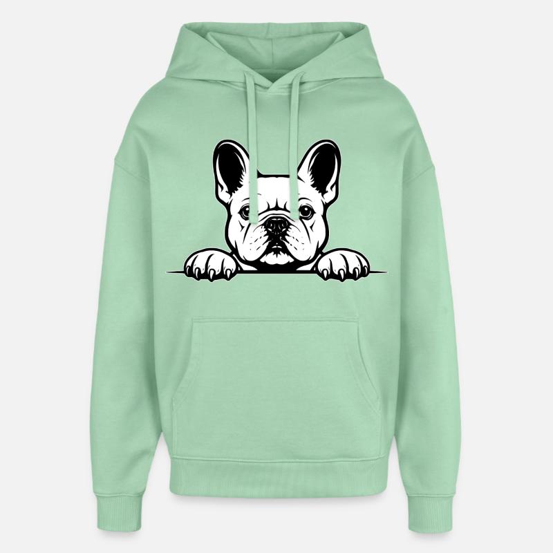Bouledogue français noir et blanc - Sweat à capuche unisexe Stanley/Stella Oversized - jade brumeux