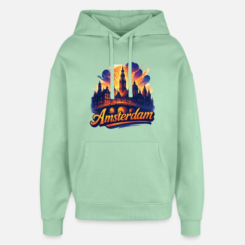 Amsterdam Capitale Pays-Bas Pays-Bas Cadeau - Sweat à capuche unisexe Stanley/Stella Oversized - jade brumeux