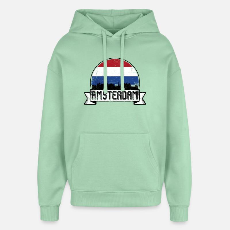 Badge rétro Amsterdam Skyline - Sweat à capuche unisexe Stanley/Stella Oversized - jade brumeux