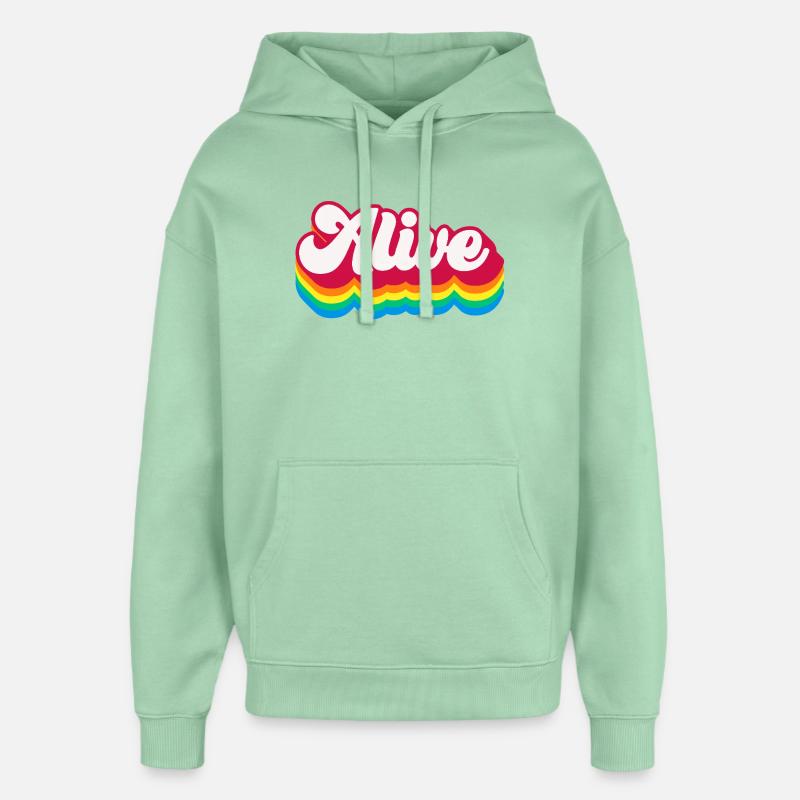 Alive - Rétro Rainbow 70s - Sweat à capuche unisexe Stanley/Stella Oversized - jade brumeux