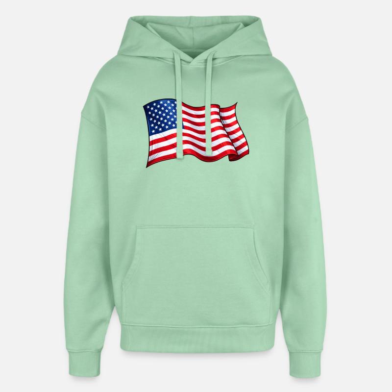 Motif de vague du drapeau américain - Sweat à capuche unisexe Stanley/Stella Oversized - jade brumeux