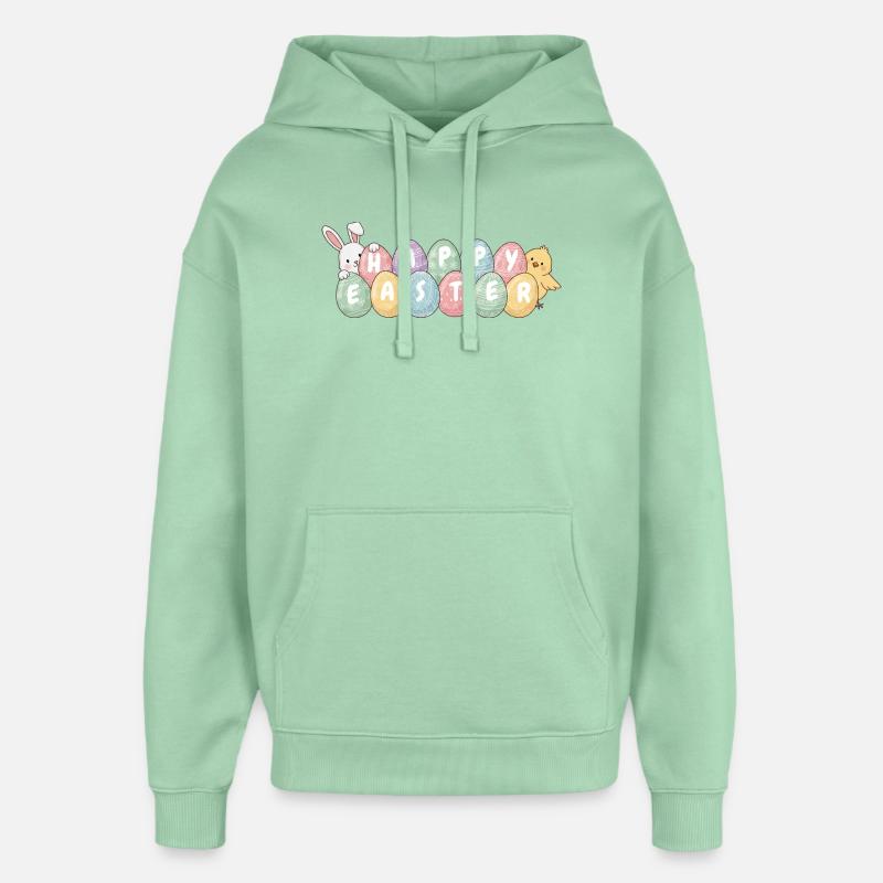 Cute Easter Bunny Chick and Eggs - Oversized Unisex Hoodie by Stanley/Stella - misty jade