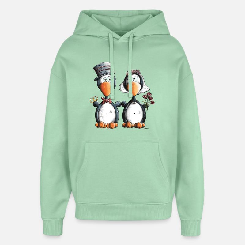 Pingouin Mariage - Sweat à capuche unisexe Stanley/Stella Oversized - jade brumeux