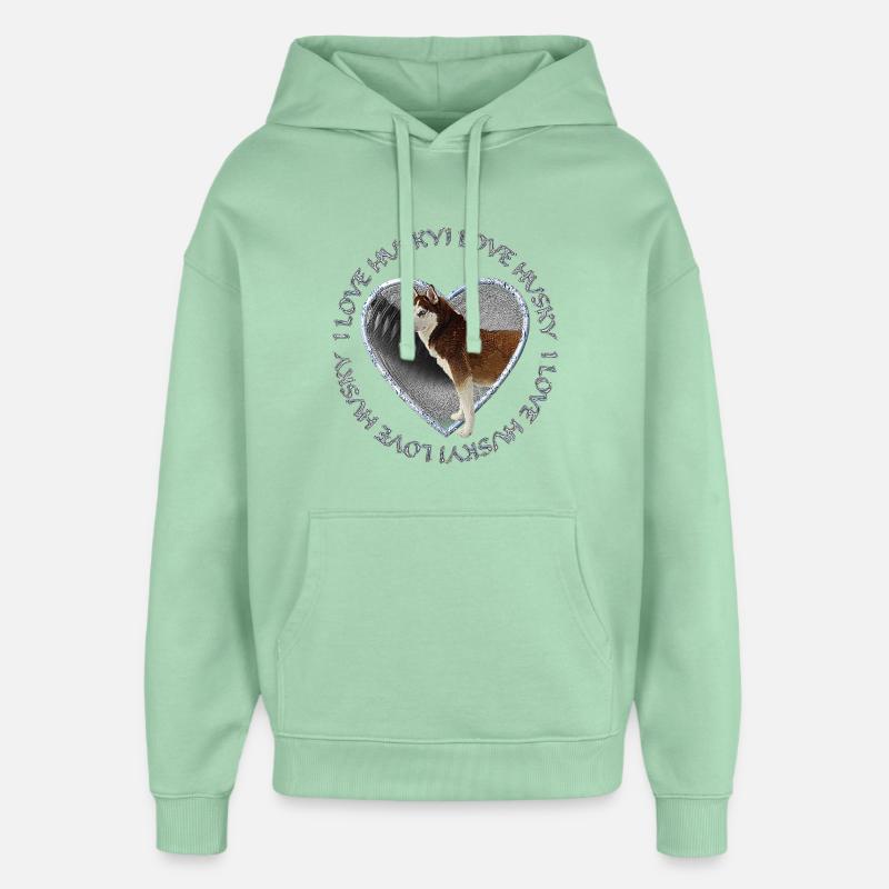 Un husky amoureux de cœur - Sweat à capuche unisexe Stanley/Stella Oversized - jade brumeux