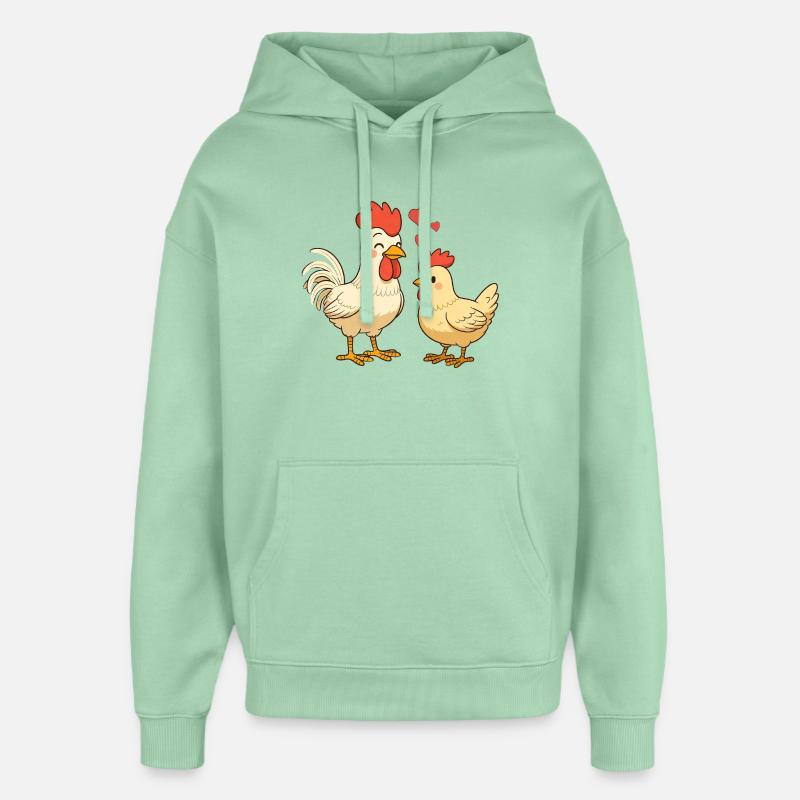 Coq amoureux d’une poule - Sweat à capuche unisexe Stanley/Stella Oversized - jade brumeux