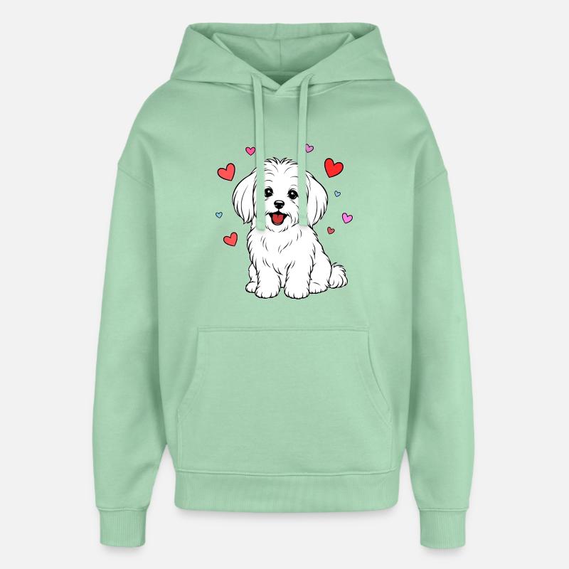 Malteser_Hund_sitzend_Herz_weiss - Sweat à capuche unisexe Stanley/Stella Oversized - jade brumeux