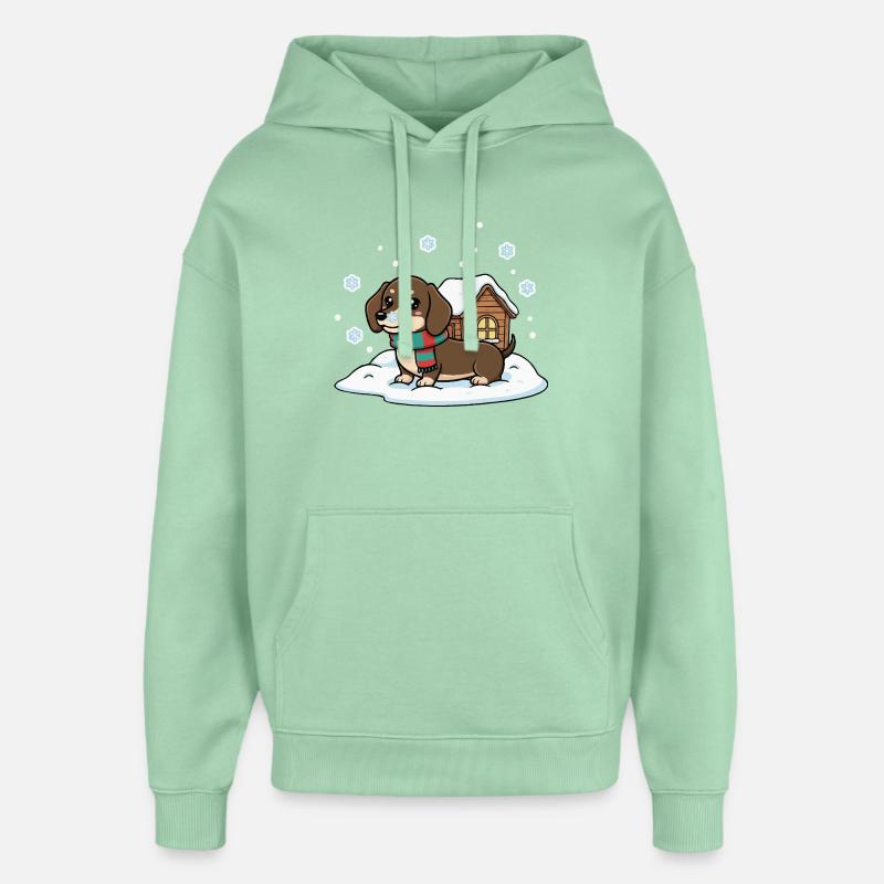 Teckel dans la neige - Sweat à capuche unisexe Stanley/Stella Oversized - jade brumeux