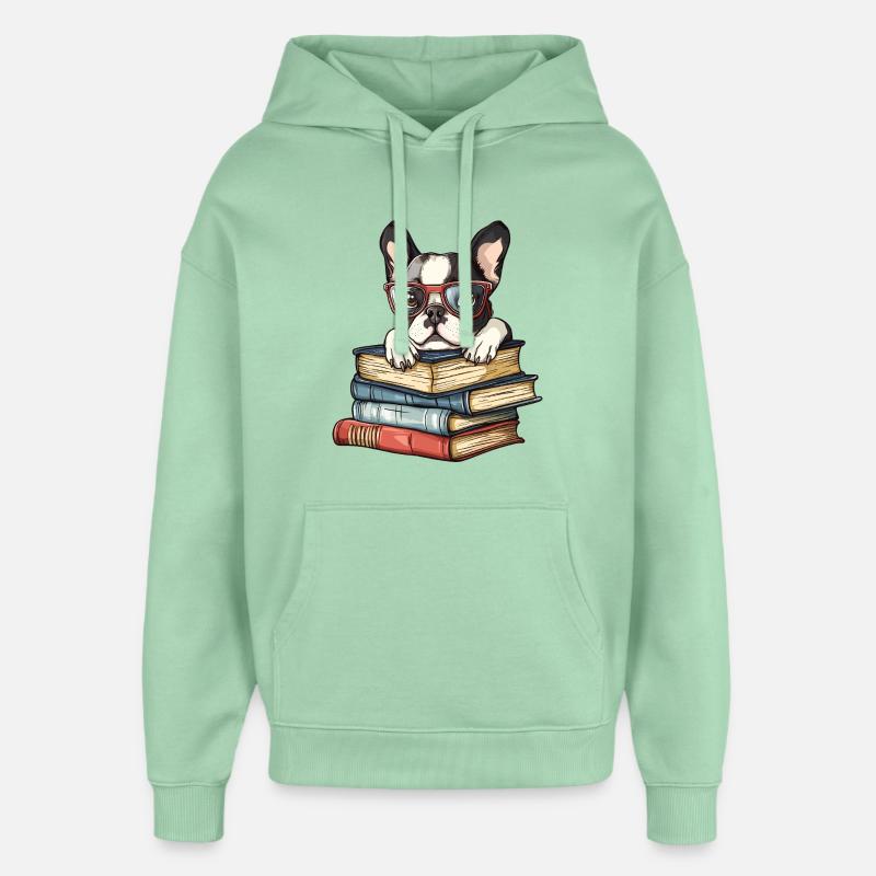 Süßes Boston-Terrier-Hundelesebuch mit Brille - Oversized Unisex Hoodie von Stanley/Stella - Nebeljade