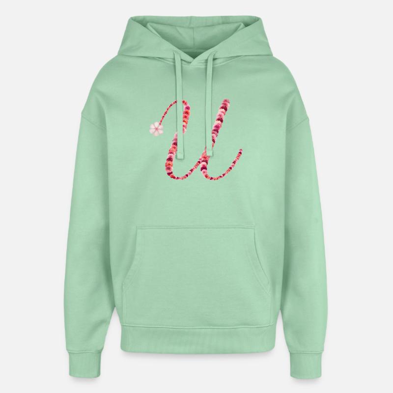 Romantic floral monogram "U" - Oversized Unisex Hoodie by Stanley/Stella - misty jade