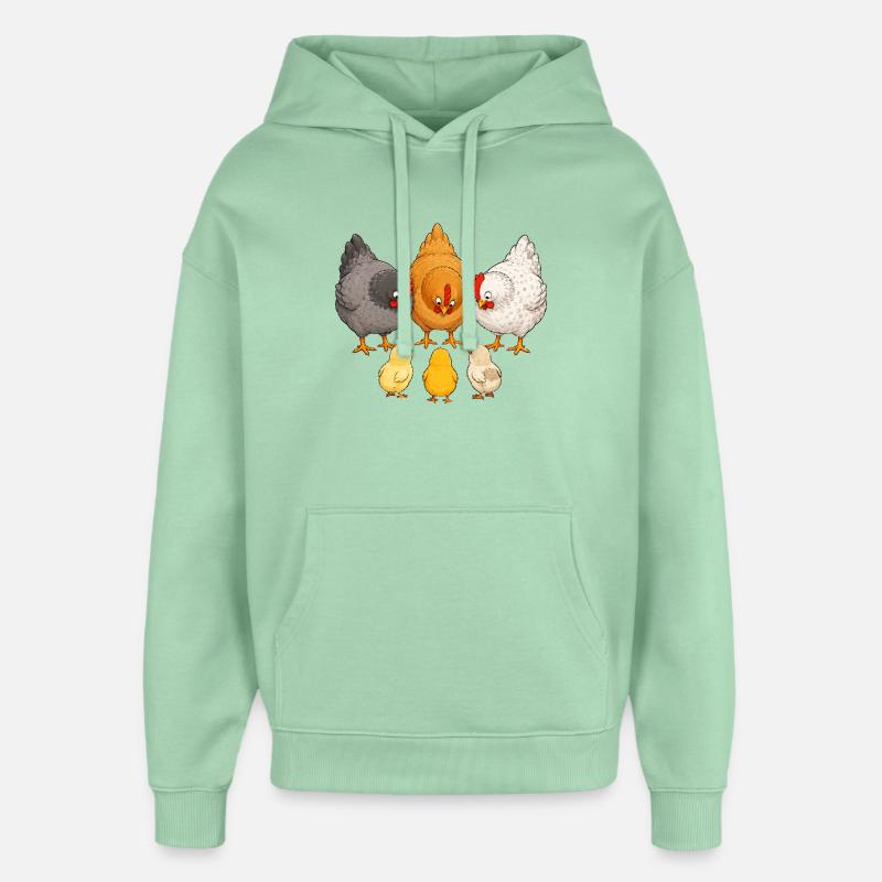 Poules avec poussins - Sweat à capuche unisexe Stanley/Stella Oversized - jade brumeux