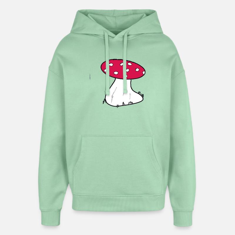Red Toadstool Cartoon Pattern - Oversized Unisex Hoodie by Stanley/Stella - misty jade