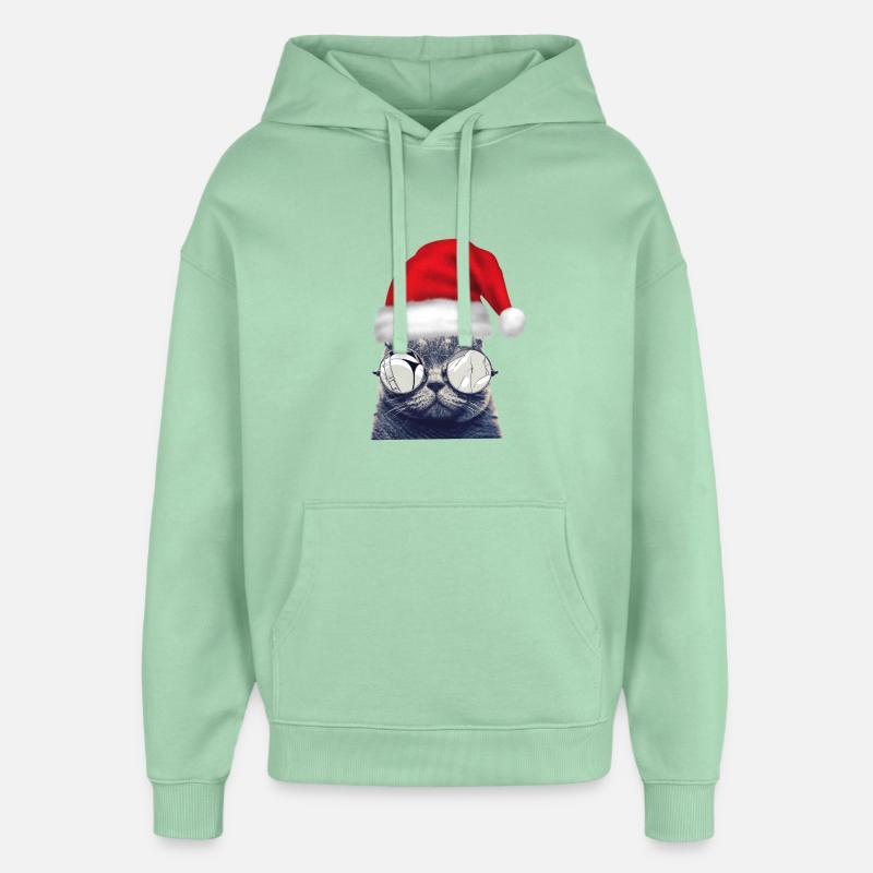 Lunettes de chat de Noël - Sweat à capuche unisexe Stanley/Stella Oversized - jade brumeux