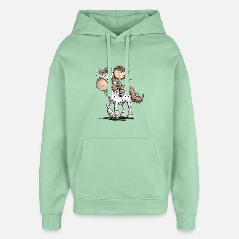 Drolliges Pferd mit Reiter Cartoon Pferdchen - Oversized Unisex Hoodie von Stanley/Stella - Nebeljade