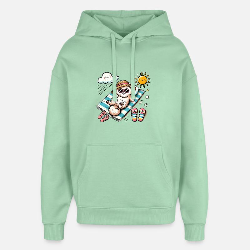 Plage Chat Relaxant Soleil - Sweat à capuche unisexe Stanley/Stella Oversized - jade brumeux