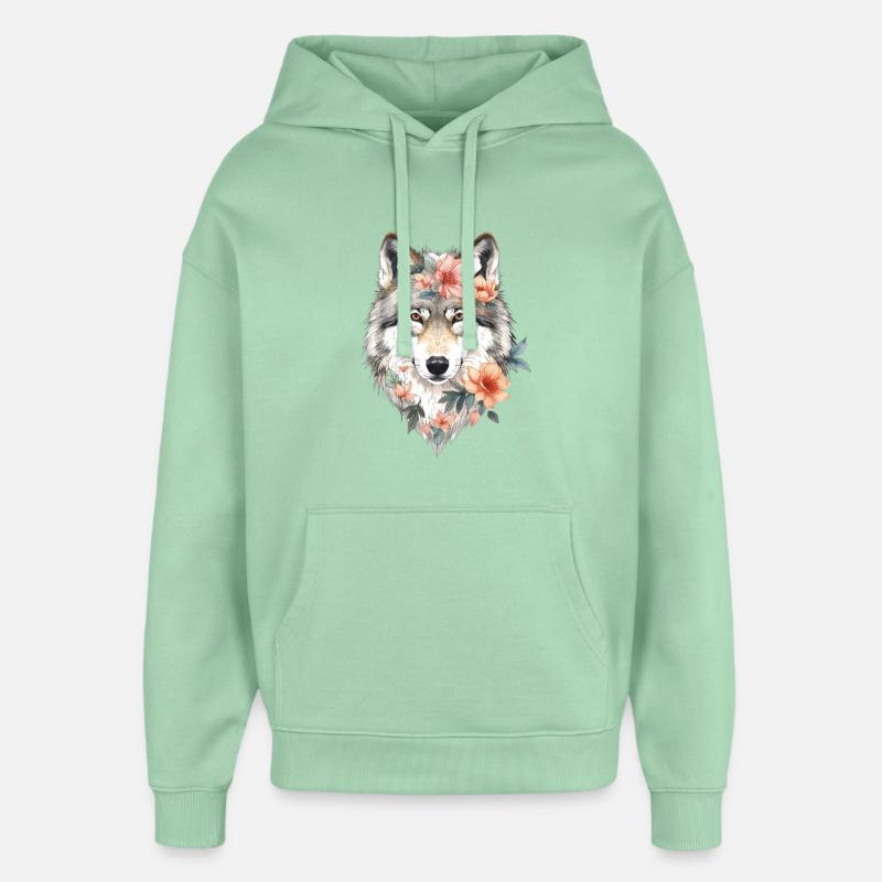 Portrait de loup fleur - Sweat à capuche unisexe Stanley/Stella Oversized - jade brumeux