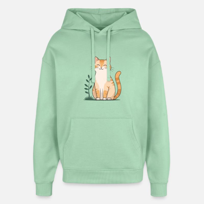 Chat Orange Joyeux en Vert - Sweat à capuche unisexe Stanley/Stella Oversized - jade brumeux