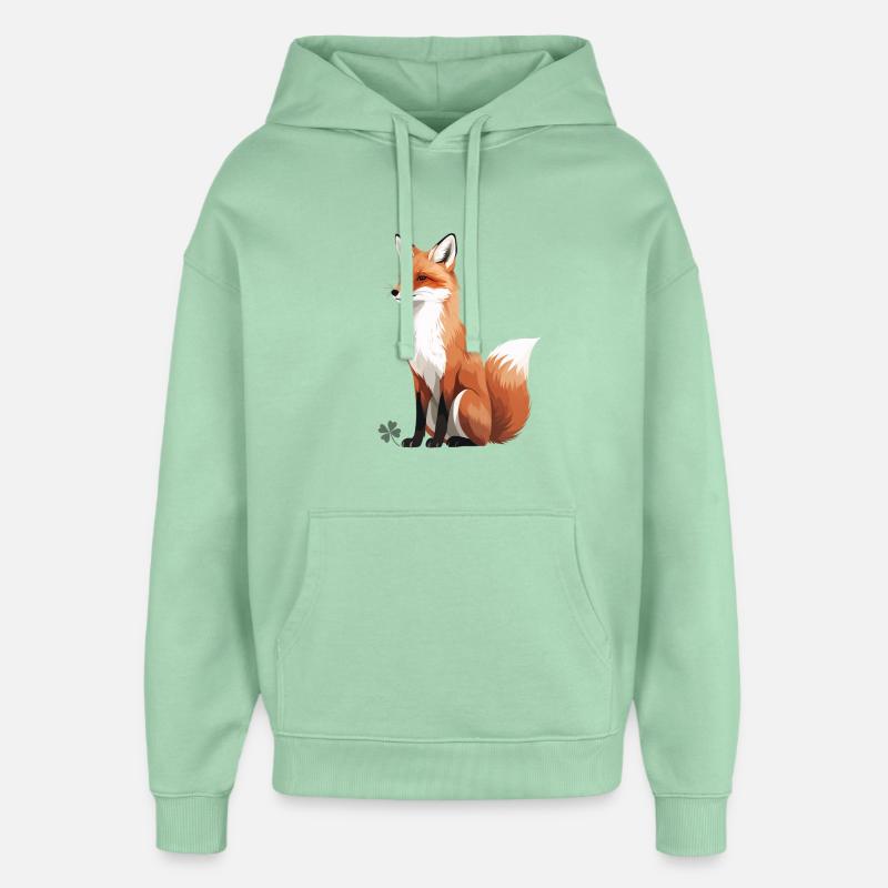 Renard assis avec trèfle - Sweat à capuche unisexe Stanley/Stella Oversized - jade brumeux