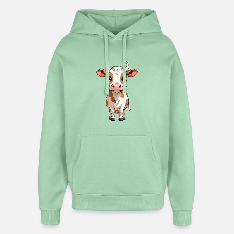 Caricature de vache : mignonne et courageuse - Sweat à capuche unisexe Stanley/Stella Oversized - jade brumeux