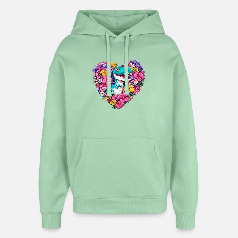 Cœur de Fleur de Dino - Sweat à capuche unisexe Stanley/Stella Oversized - jade brumeux