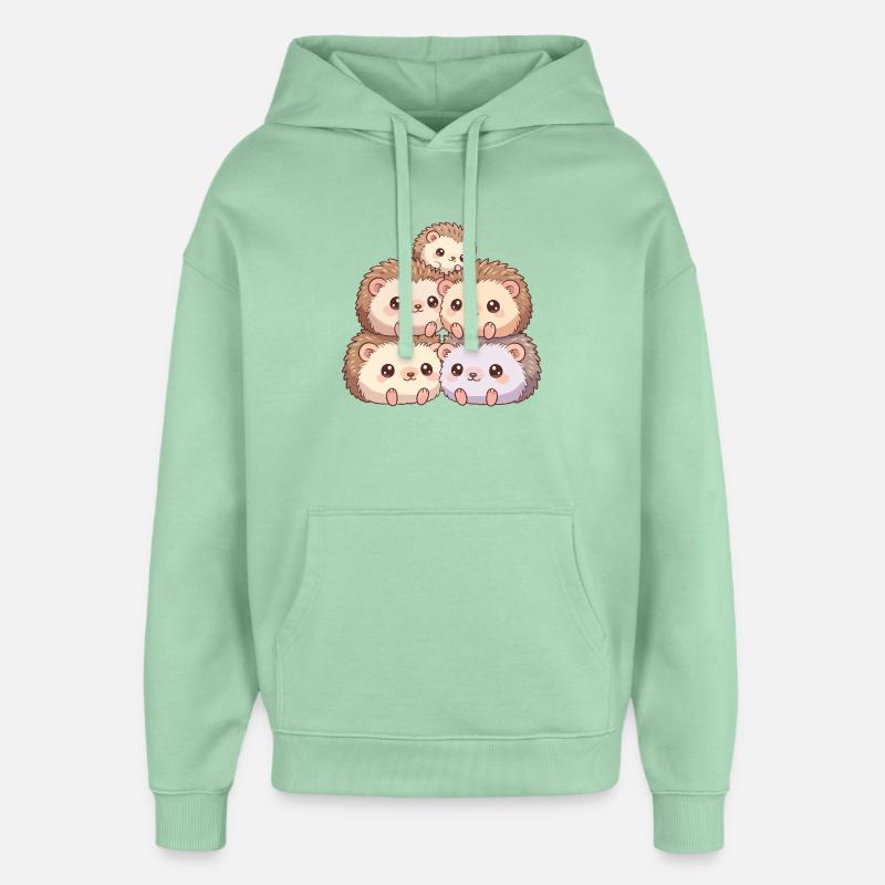 Famille de hérissons câlins - Sweat à capuche unisexe Stanley/Stella Oversized - jade brumeux