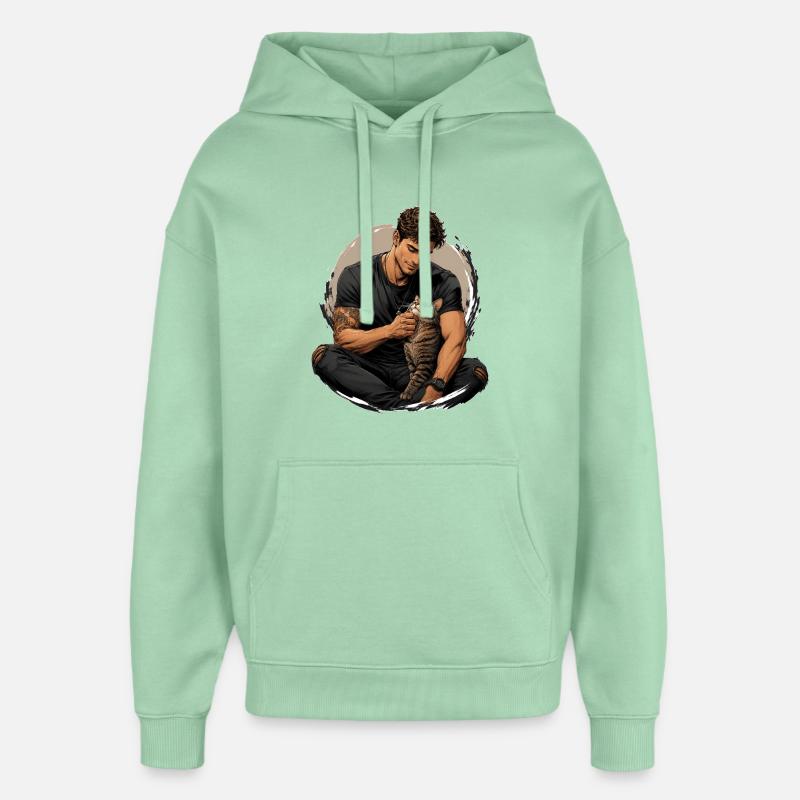 Mann mit Katze: stille Nähe - Oversized Unisex Hoodie von Stanley/Stella - Nebeljade