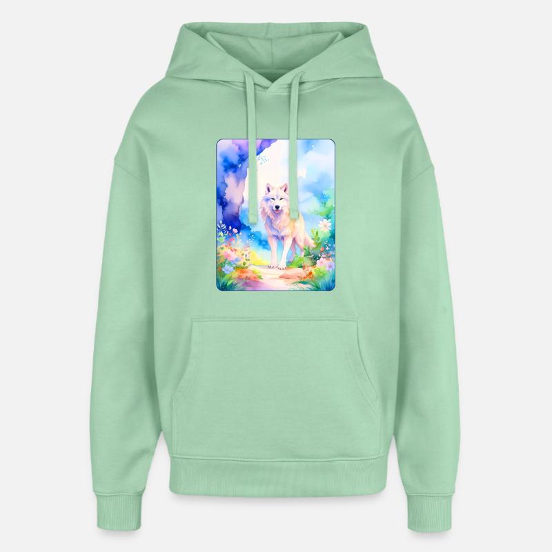 Loup blanc entouré de fleurs - Sweat à capuche unisexe Stanley/Stella Oversized - jade brumeux