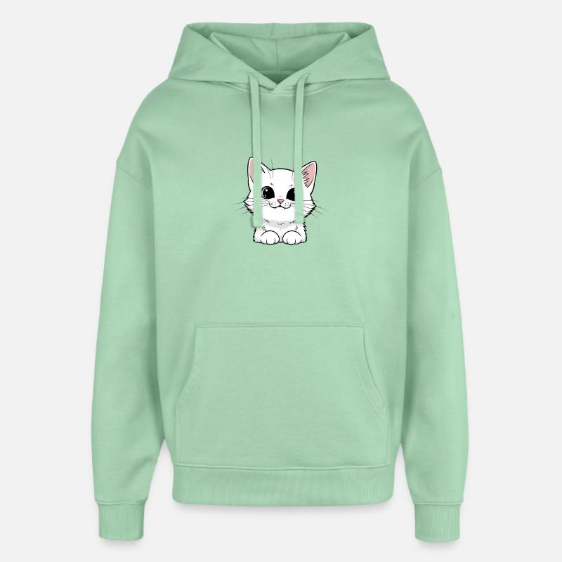Mignon design de chaton blanc - Sweat à capuche unisexe Stanley/Stella Oversized - jade brumeux