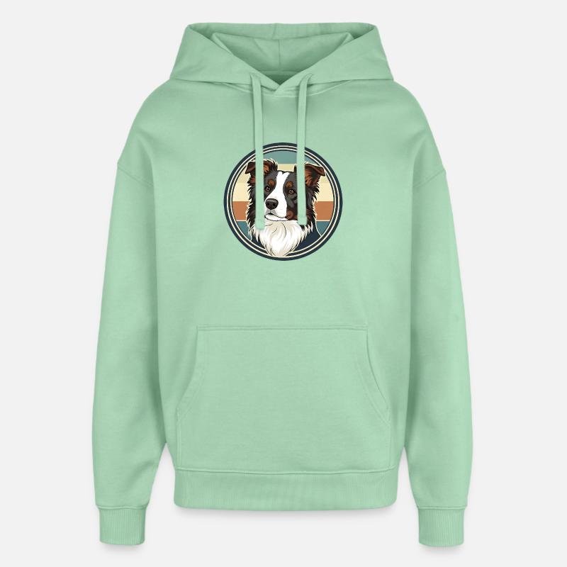 Border Collie Retro Emblem Design - Sweat à capuche unisexe Stanley/Stella Oversized - jade brumeux