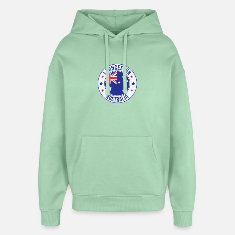 Emblème de Launceston Australia - Sweat à capuche unisexe Stanley/Stella Oversized - jade brumeux