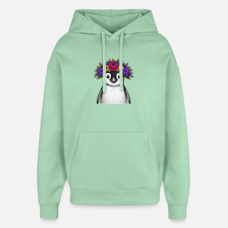 Pingouin avec couronne de fleurs - Sweat à capuche unisexe Stanley/Stella Oversized - jade brumeux