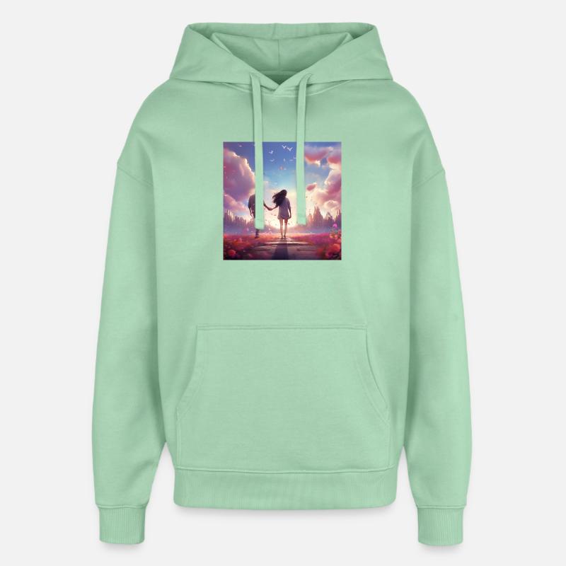 Chemin du soir de l’amour - Sweat à capuche unisexe Stanley/Stella Oversized - jade brumeux