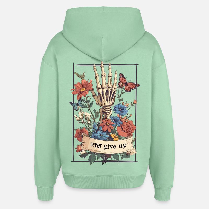 Squelette Fleurs Papillon - Sweat à capuche unisexe Stanley/Stella Oversized - jade brumeux