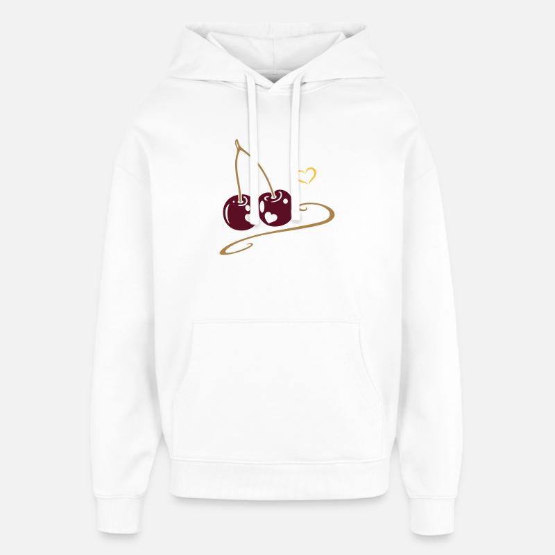 Deux cerises aux cœurs, amoureuses. - Sweat à capuche unisexe Stanley/Stella Oversized - blanc