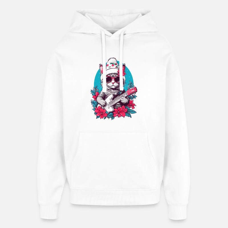 Chat mignon avec guitare - Sweat à capuche unisexe Stanley/Stella Oversized - blanc
