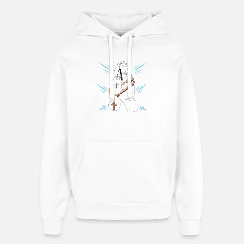 Mains priantes avec rosarium de perles - Sweat à capuche unisexe Stanley/Stella Oversized - blanc