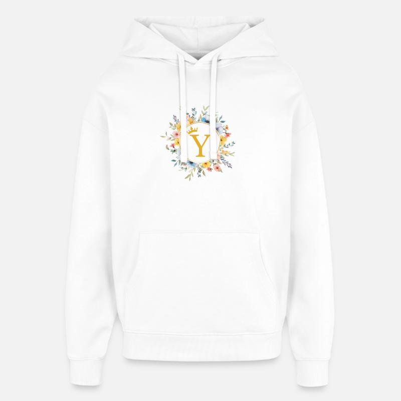 Monogramme Y, Cercle de fleurs, Personnalisable - Sweat à capuche unisexe Stanley/Stella Oversized - blanc