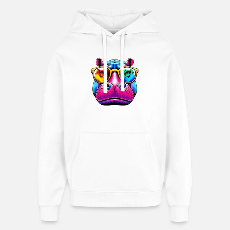 Hippopotame avec lunettes de soleil - Sweat à capuche unisexe Stanley/Stella Oversized - blanc