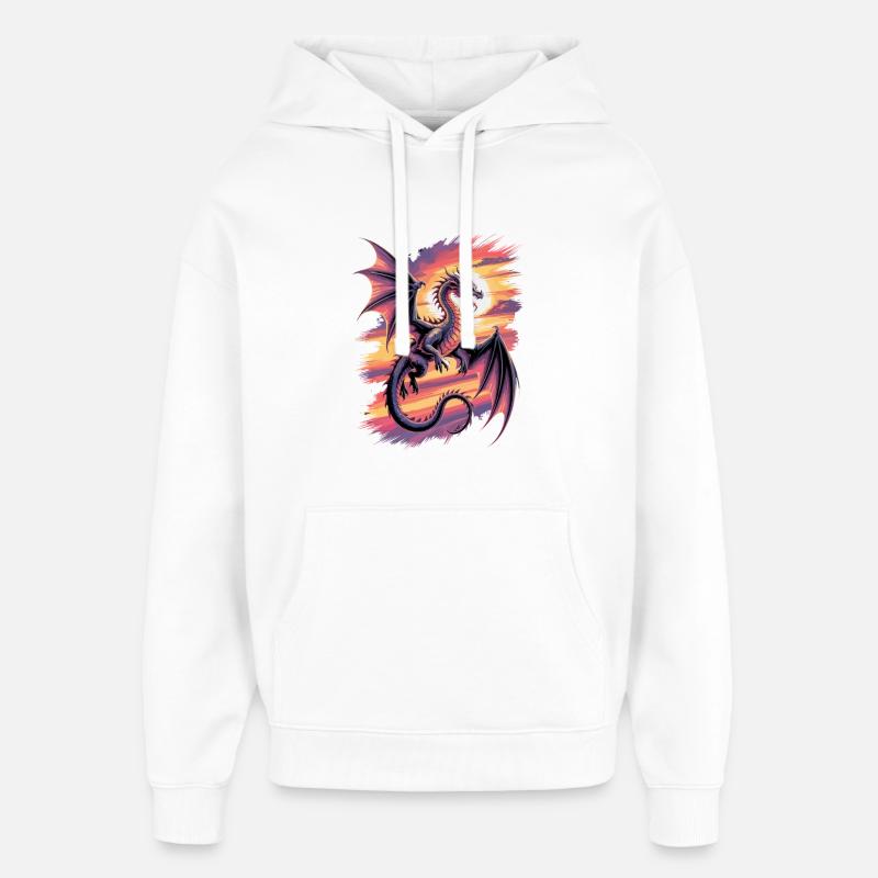 Dragon fantastique au coucher du soleil - Sweat à capuche unisexe Stanley/Stella Oversized - blanc