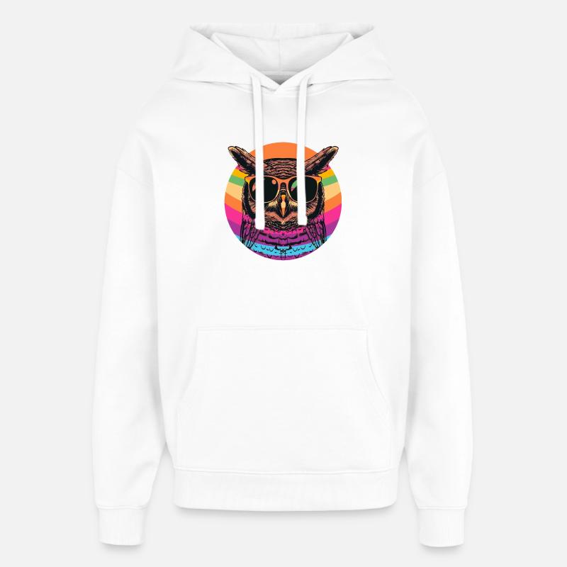 Bunte Retro Eule mit Sonnenbrille - Oversized Unisex Hoodie von Stanley/Stella - Weiß