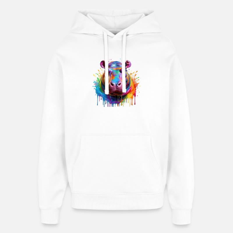 Bunter Hippo Farbexplosion - Oversized Unisex Hoodie von Stanley/Stella - Weiß